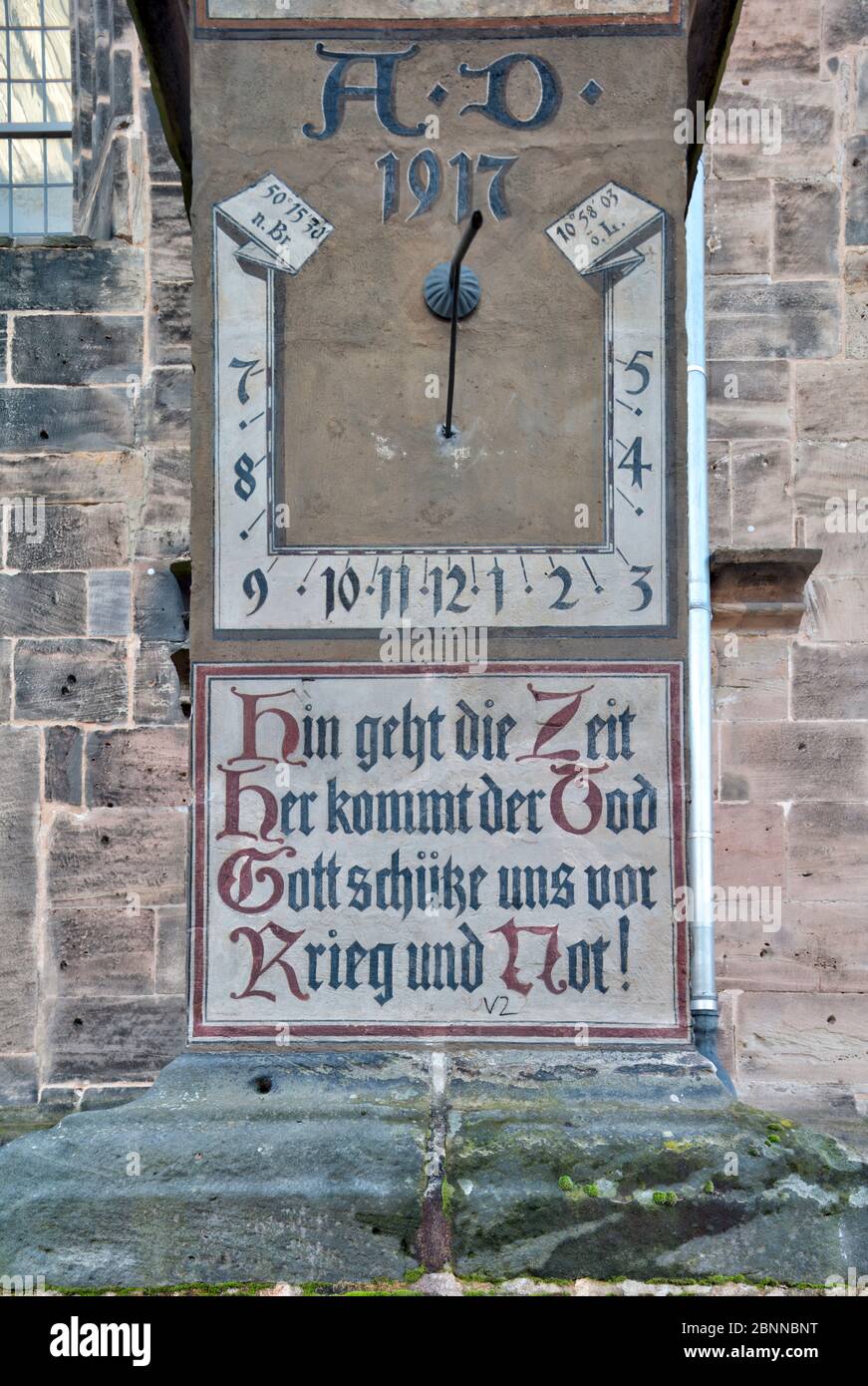 Sonnenuhr, Stadtkirche, St. Moriz, Hausfassade, Coburg, Oberfranken, Bayern, Deutschland, Europa, Stockfoto