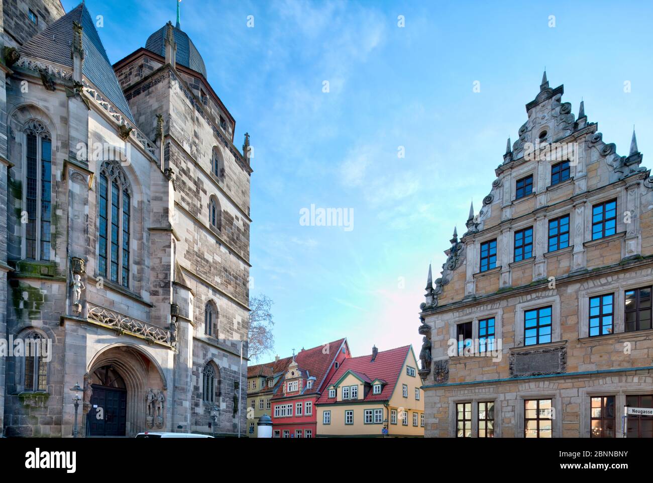 Stadtkirche, St. Moriz, Hausfassade, Architektur, Coburg, Oberfranken, Bayern, Deutschland, Europa, Stockfoto