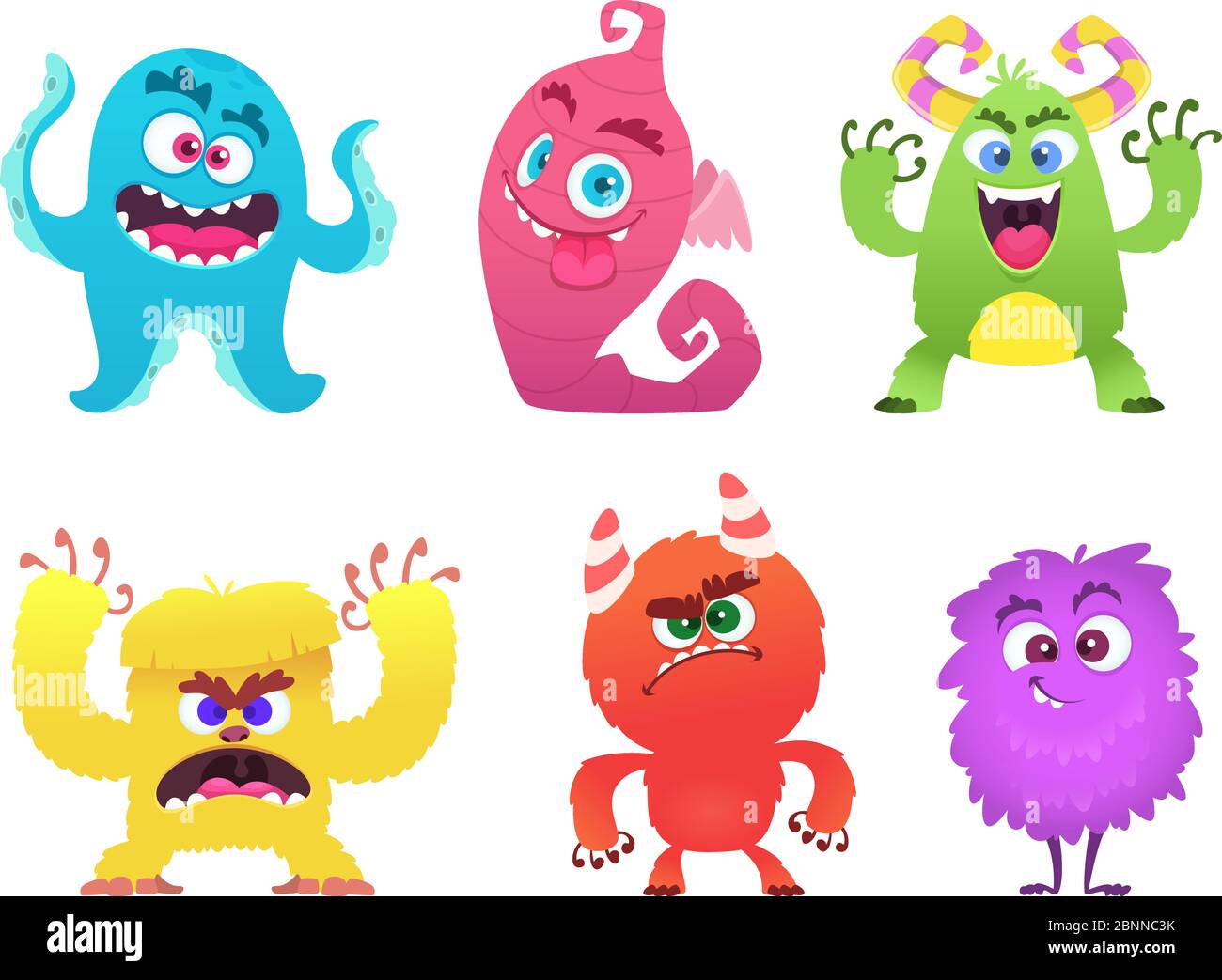 Cartoon Monster. Goblin gremlin Troll gruselig niedlichen Gesichter von farbigen Monster Vektor lustige Charaktere Stock Vektor