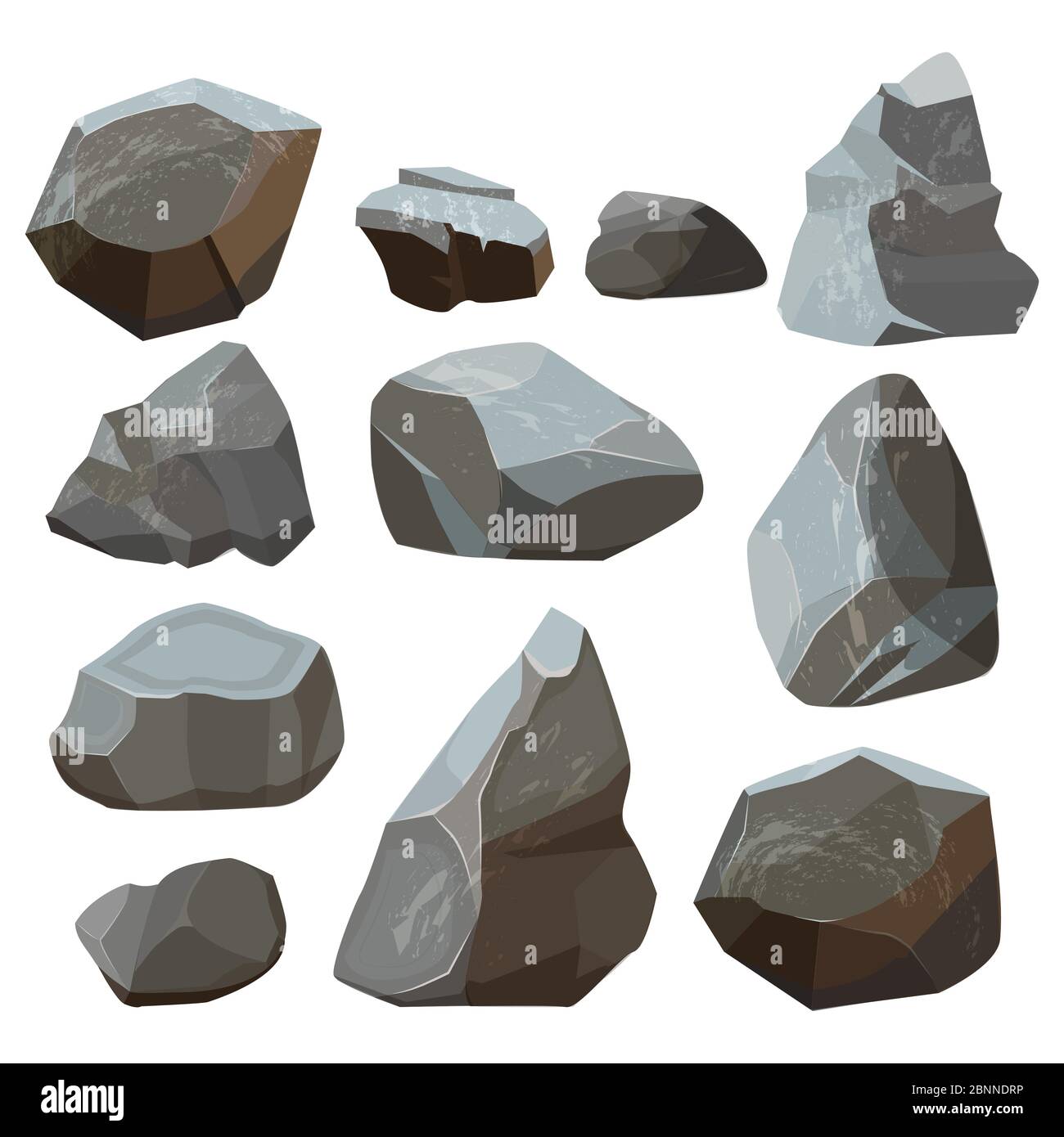 Stones Cartoon. Felsberge Steinplatte felsigen Vektor-Illustrationen isoliert auf weißem Hintergrund Stock Vektor