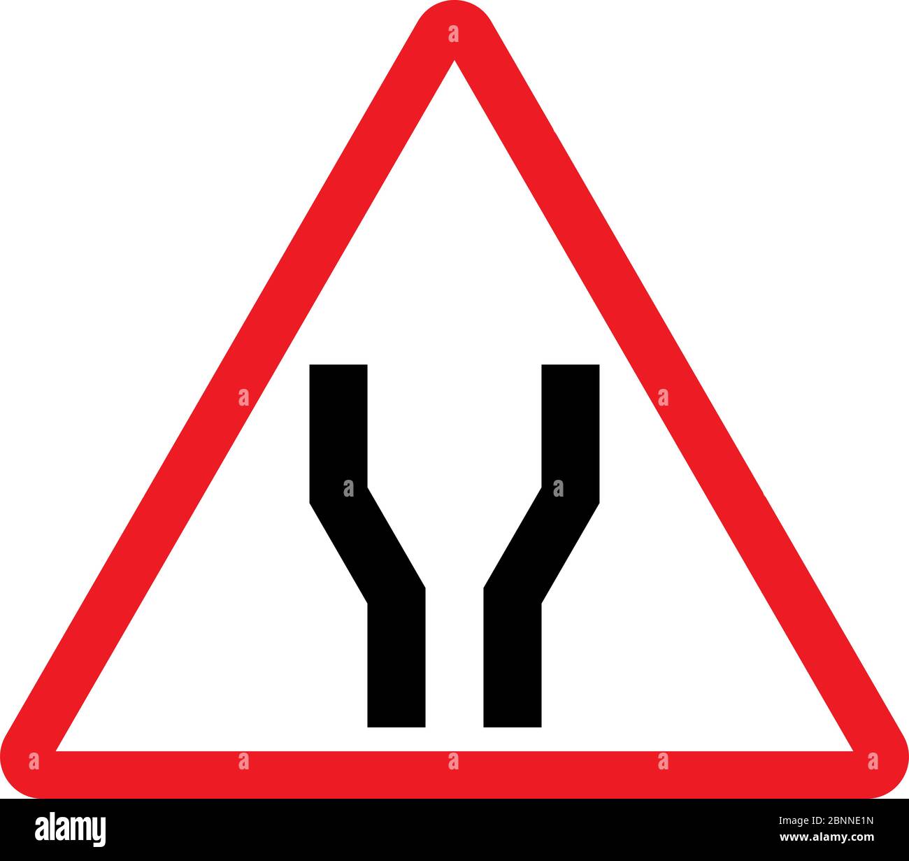 Straße verbreitert voraus Verkehrszeichen Vektor. Rotes Dreieck Schild. Perfekt für Hintergründe, Hintergrund, Aufkleber, Schild, Symbol und Etikett. Stock Vektor