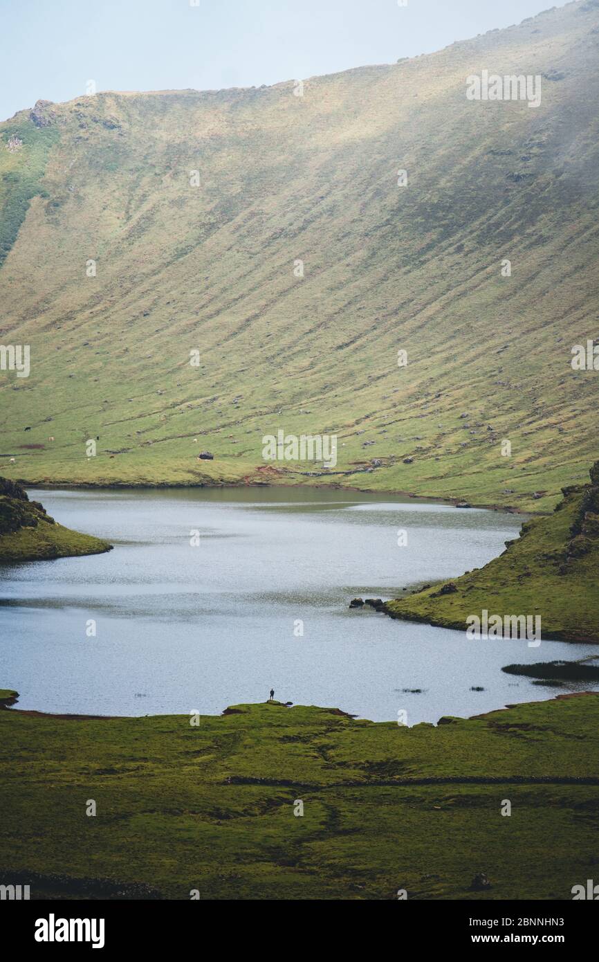 Azoren, Corvo, Landschaft, Hügel, Krater, See Stockfoto
