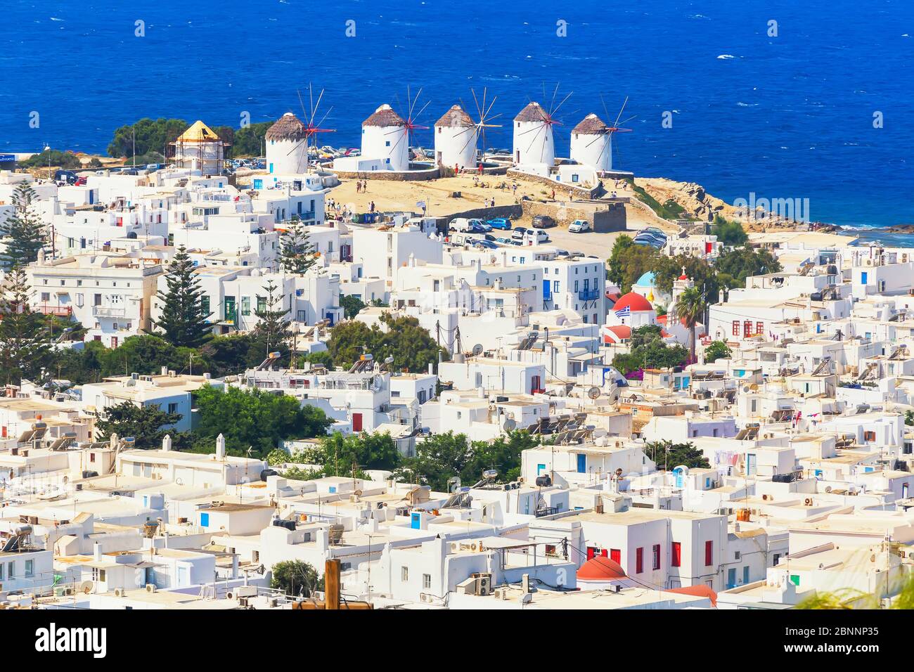 Mykonos Stadt, erhöhte Ansicht, Mykonos, Kykladen Inseln, Griechenland Stockfoto