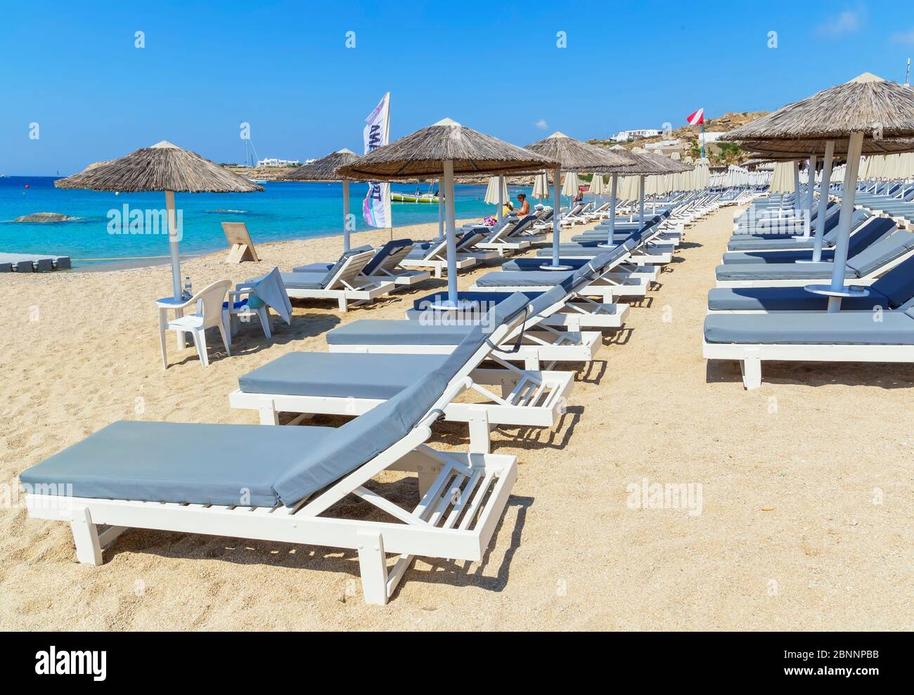 Paradise Beach, Mykonos, Kykladen Inseln, Griechenland Stockfoto