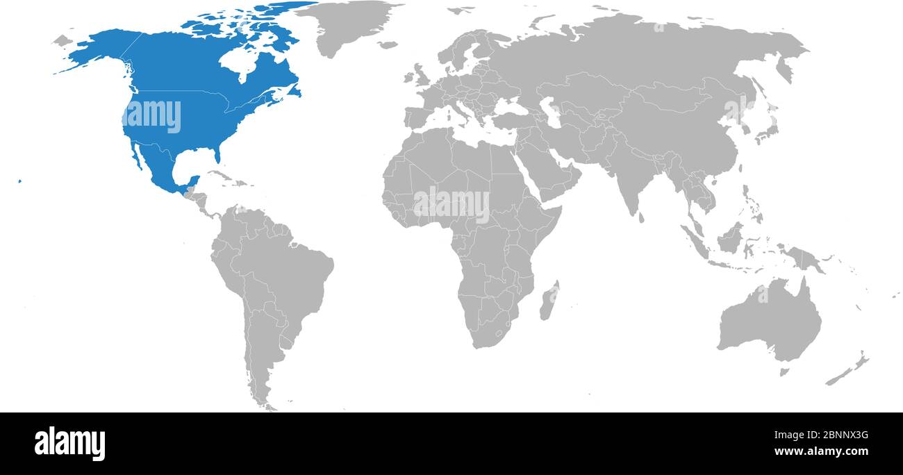 US-kanada mexiko-Handelskarte blau auf der Weltkarte markiert. Hellgrauer Hintergrund perfekt für Hintergründe, Geschäftskonzepte, Hintergrund, Banner, Diagramm, s Stock Vektor