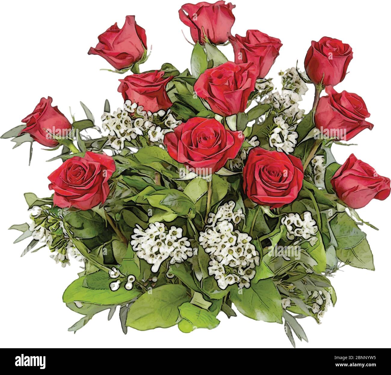 Blumenstrauß von roten Rosen und weißem Flieder Vektor Illustration Stock Vektor