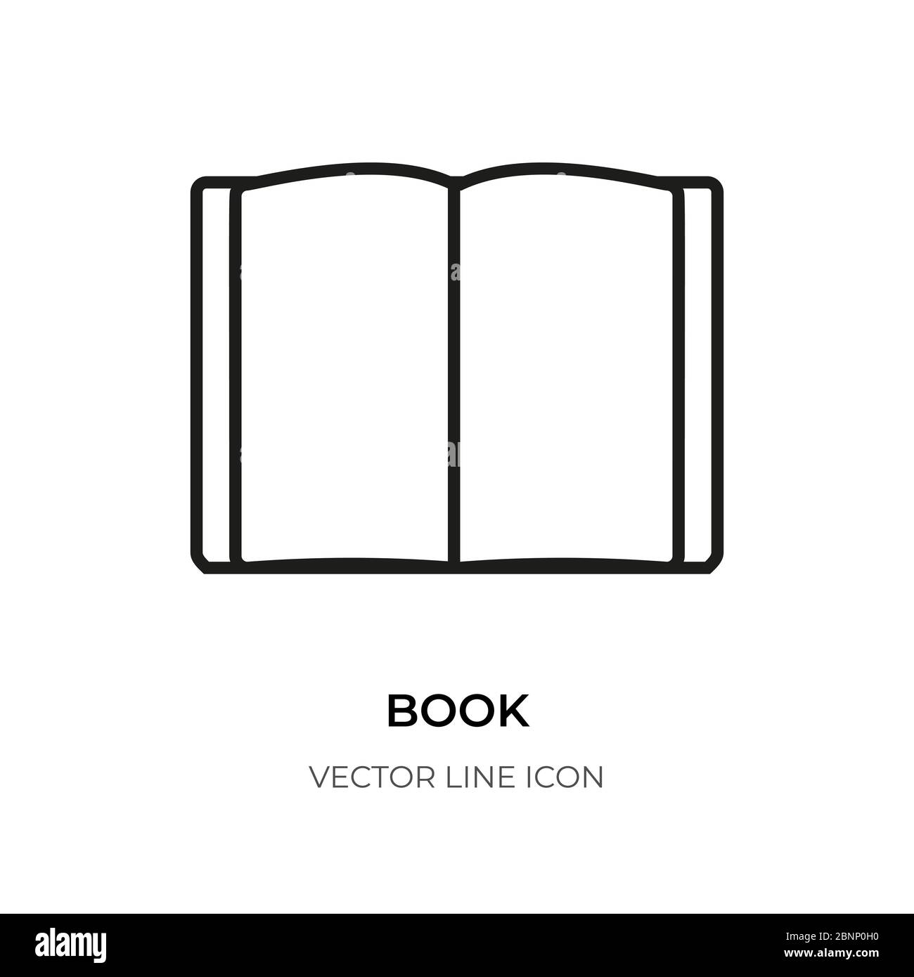 Symbol für offenes Buch mit schwarzer Linie. Kontur Zeichen Logo für Enzyklopädie, Bibliothek, Lernen, E-Reader, Hörbuch. Piktogramm Grafik leere Umriss Symbol der Website, App ui. Isoliert auf weißen Vektor-Illustration Stock Vektor