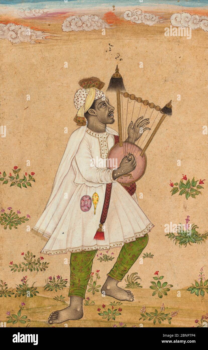 Ein afrikanischer Lyrespieler, um 1640-1660, indische und südostasiatische Kunst Stockfoto