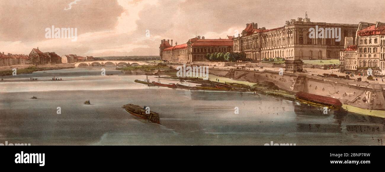 Blick auf den Louvre und die Brücke der Thuilleries von Pont Neuf von Thomas Girtin und J.B. Harraden, 1802 Stockfoto