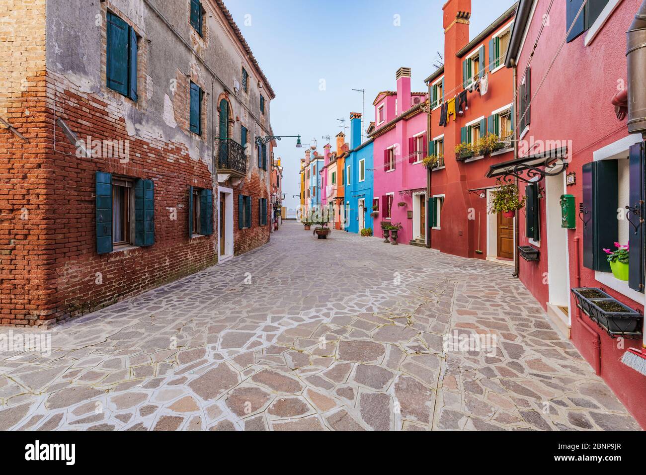 Burano, Venedig, Insel, Venetien, Italien, Norditalien, bunte Fischerhäuser, Europa Stockfoto