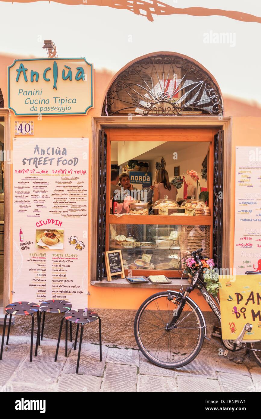 Lebensmittelgeschäft, Portovenere, La Spezia Bezirk, Ligurien, Italien Stockfoto