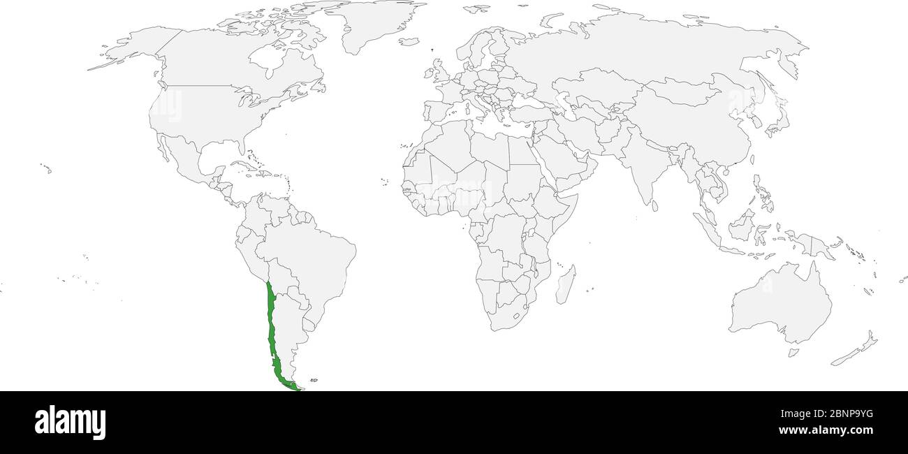 Chile hervorgehoben grün auf der Weltkarte politischen . Hellgrauer Hintergrund. Südamerika. Perfekt für Hintergründe, Geschäftskonzepte, Hintergrund, Banner, l Stock Vektor