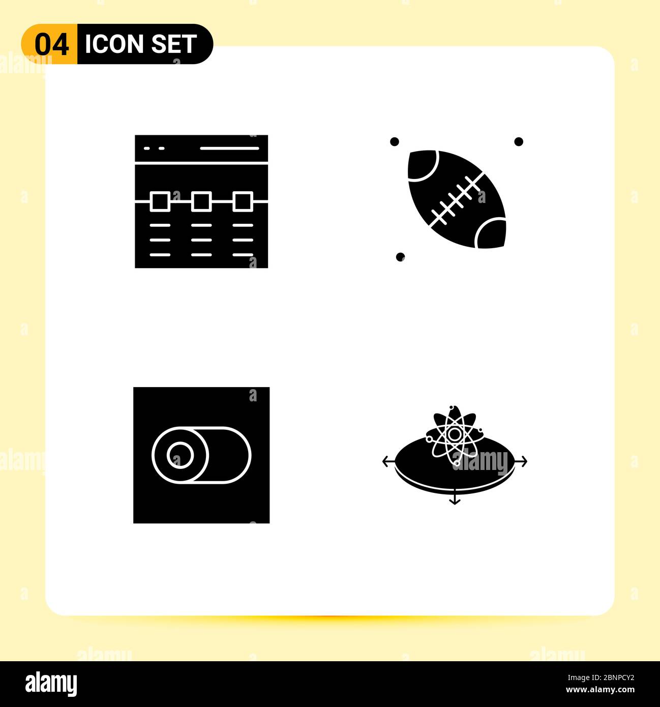 Universal Icon Symbole Gruppe von 4 Moderne solide Glyphen der Kommunikation, Schalter, Bild, Ball, Business editierbar Vektor Design-Elemente Stock Vektor