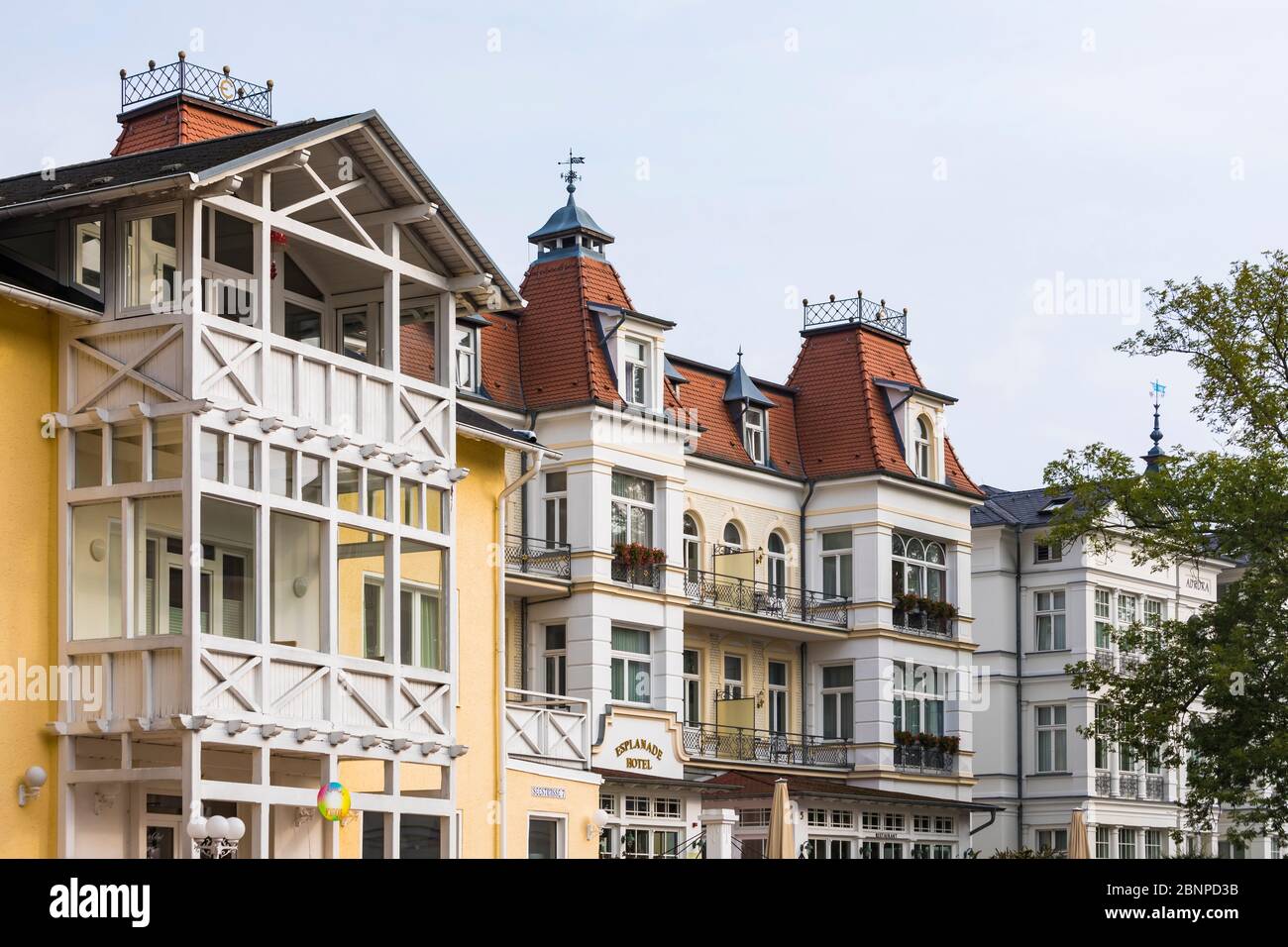 Deutschland, Mecklenburg-Vorpommern, Ostsee, Ostseeküste, Usedom, Heringsdorf, Seebad, Romantik Hotel Esplanade, Spa-Architektur Stockfoto