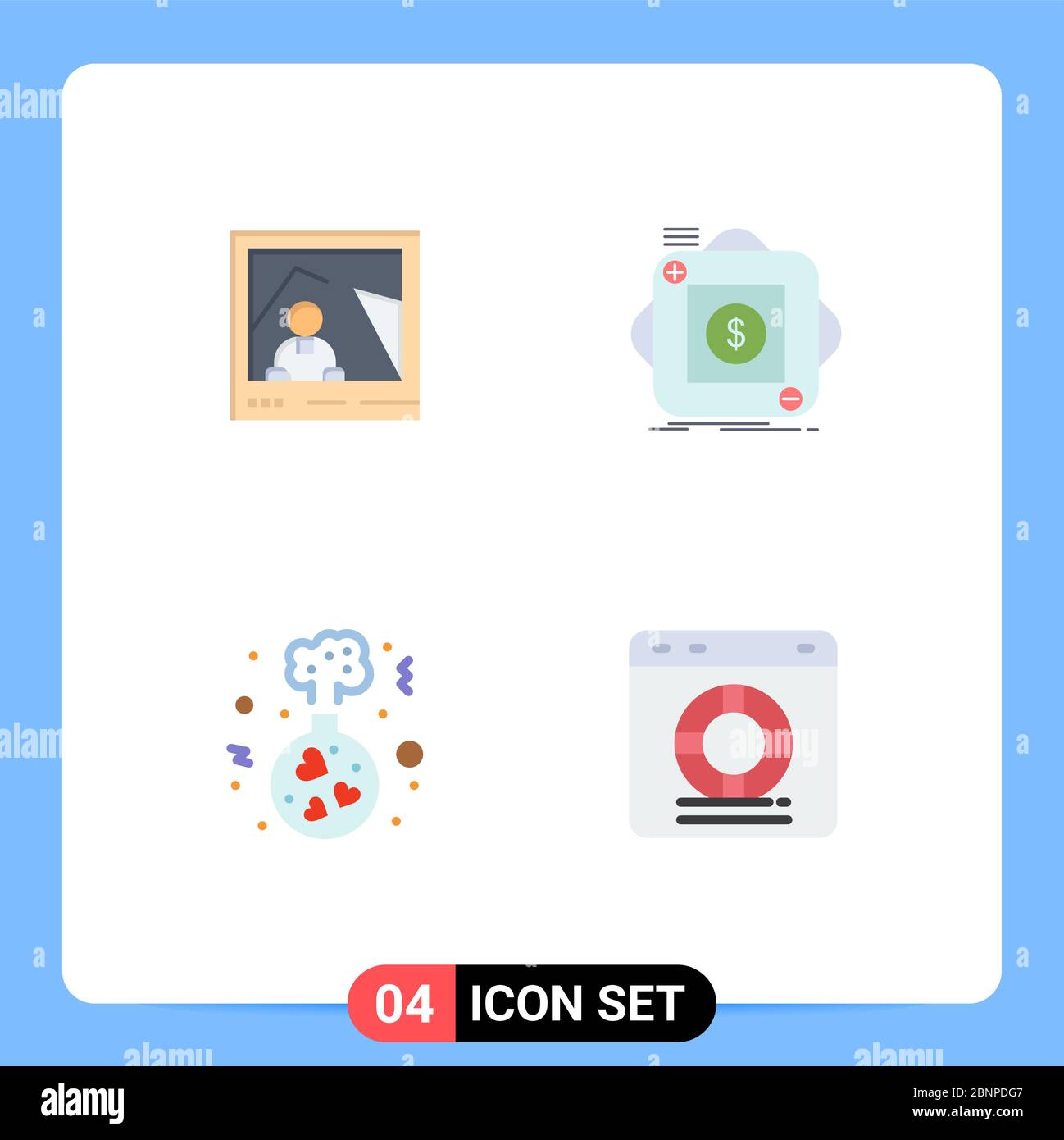 4 Benutzeroberfläche flaches Icon Pack moderner Zeichen und Symbole von Bild, Flasche, Foto, App, Liebe editierbare Vektor Design-Elemente Stock Vektor