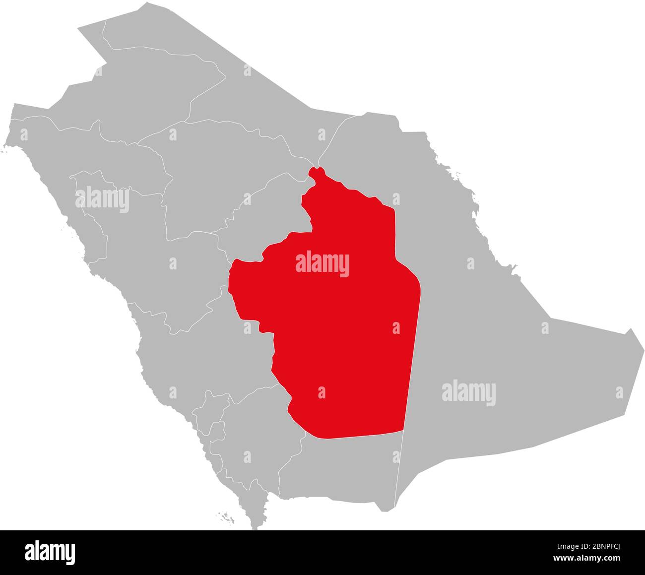 Provinz Riad auf saudi-arabien Karte hervorgehoben. Grauer Hintergrund. Geschäftskonzepte. Nahost arabisches Land. Stock Vektor