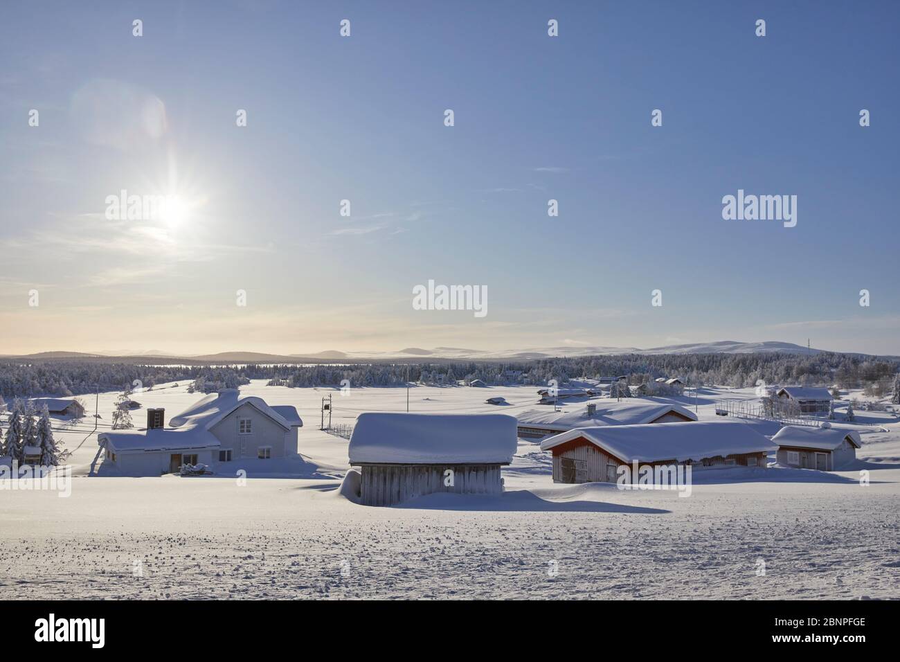 Finnland, Lappland, Winter, Dorf, Vuontisjärvi, Landschaft Stockfoto