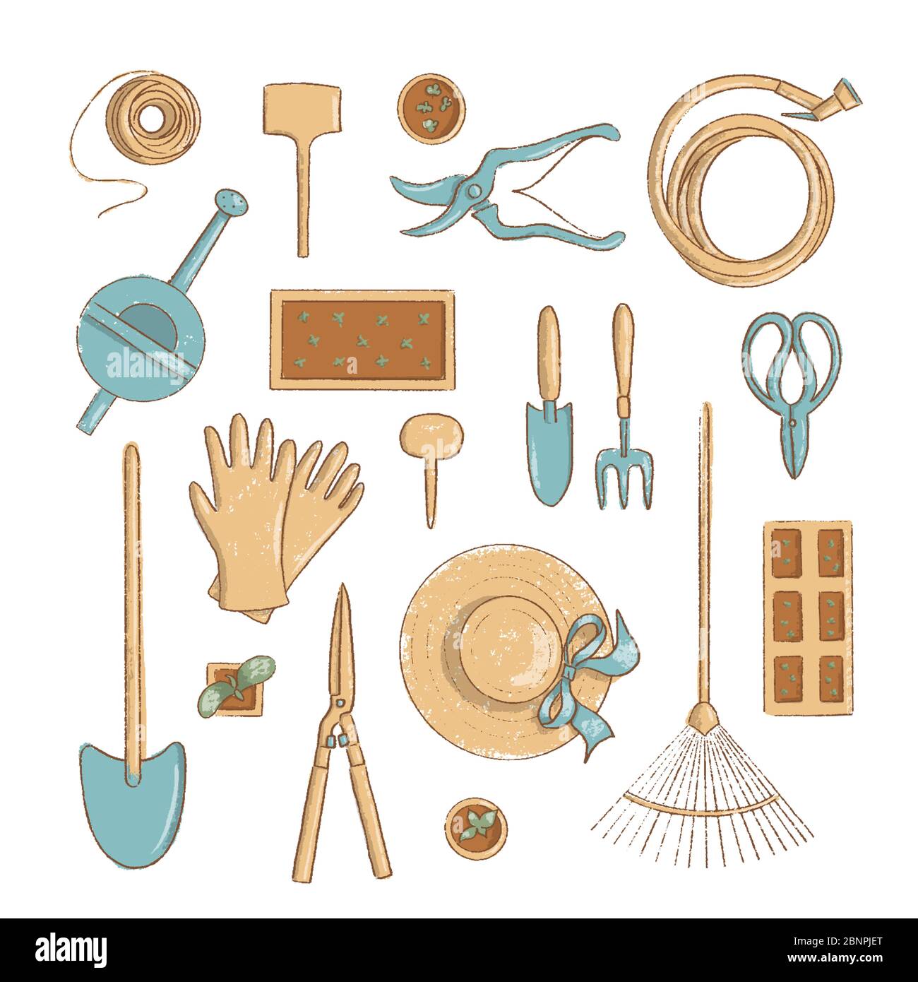 Ansicht von oben Symbol für Garten gesetzt. Sammlung von nützlichen Gartenbau Werkzeuge Spaten, Hut usw. Cartoon Vintage-Stil Stock Vektor Ansicht von oben Symbol für Garten gesetzt. Sammlung von nützlichen Gartenbau Werkzeuge Spaten, Hut usw. Cartoon Vintage-Stil Stock Vektor