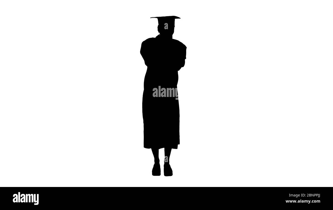 Silhouette Blonde Absolvent Student Stehen und Husten. Stockfoto