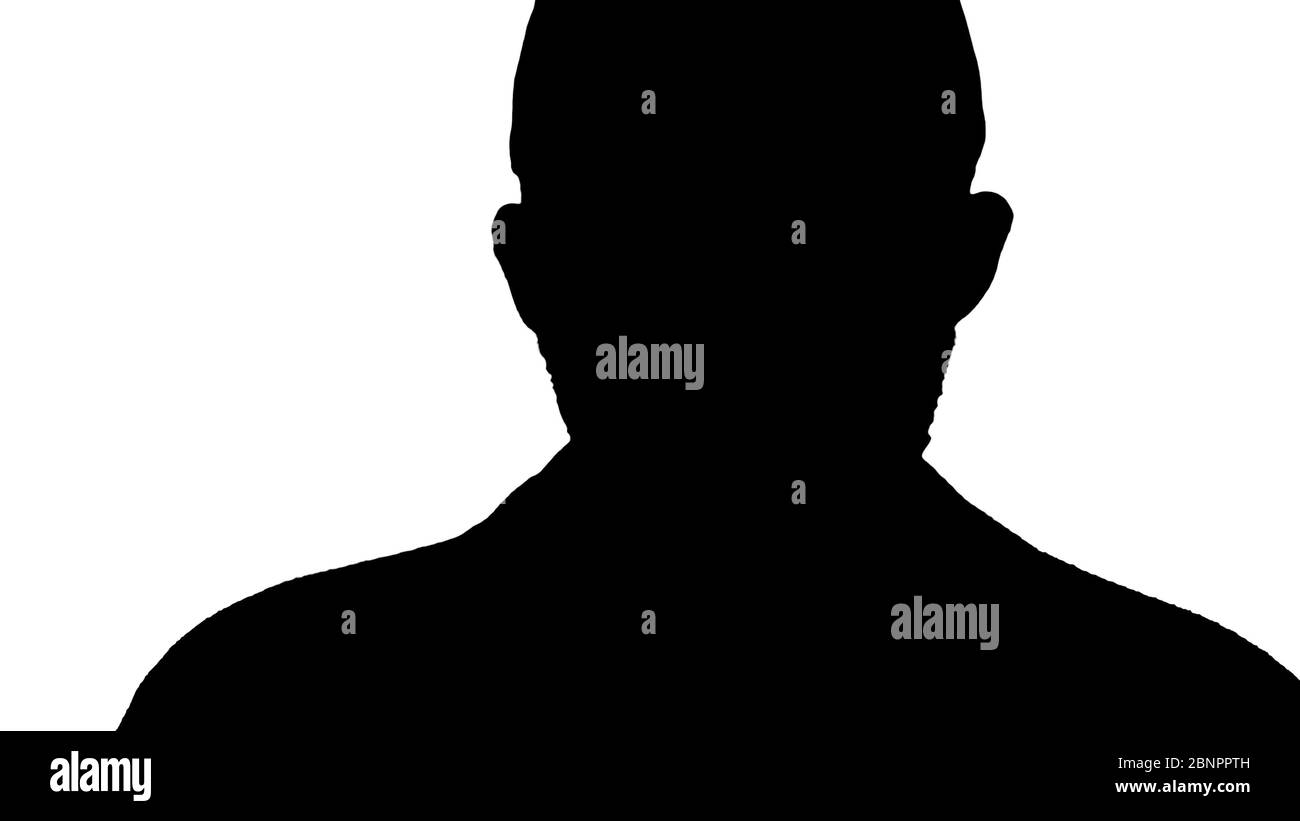 Silhouette Mann in schwarzer Baseballmütze mit einer medizinischen Maske auf dem Gesicht. Stockfoto