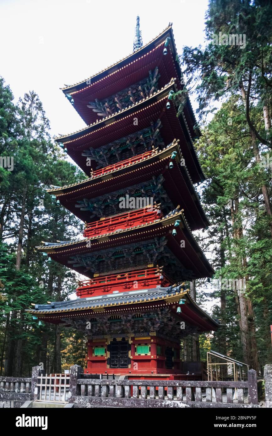 Japan, Honshu, Präfektur Tokigi, Nikko, Toshogu-Schrein, Die Fünfstöckige Pagode Stockfoto