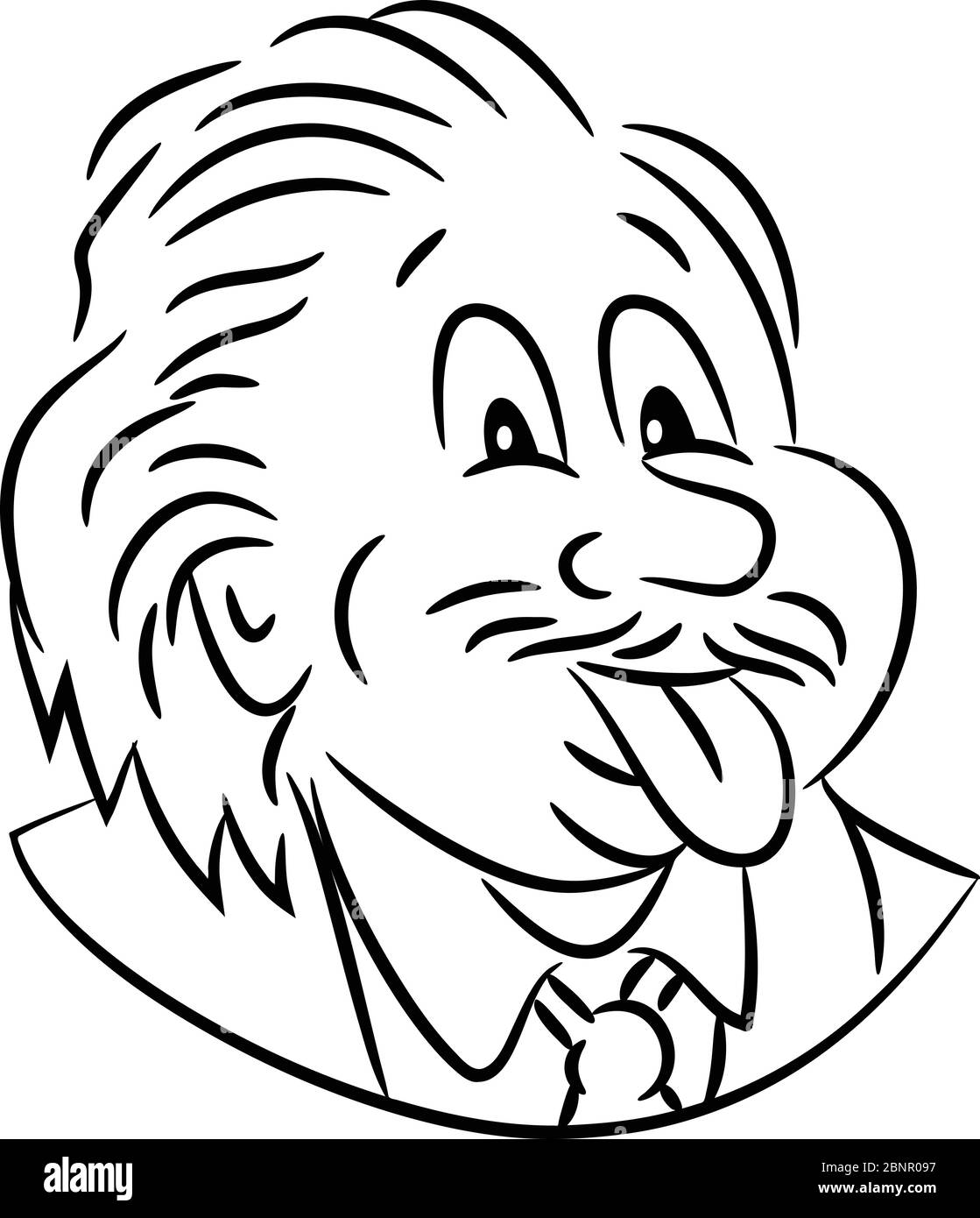 Schwarz-Weiß Cartoon-Stil Illustration des Kopfes von nerdy Genie Wissenschaftler Albert Einstein seine Zunge aus der Front auf isoliert whi gesehen Stock Vektor
