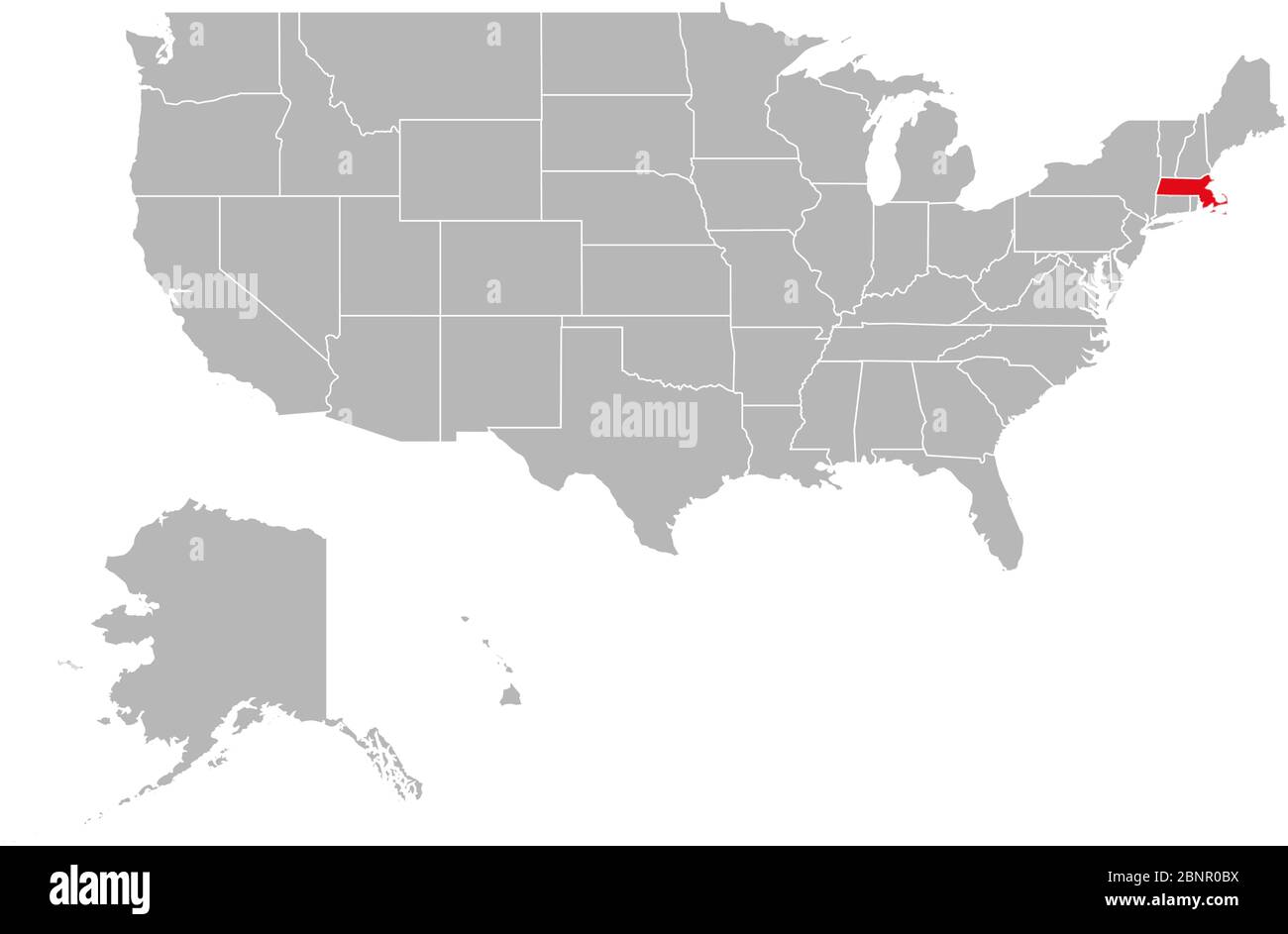 Massachusetts auf der politischen Karte der USA hervorgehoben. Grauer Hintergrund. Stock Vektor