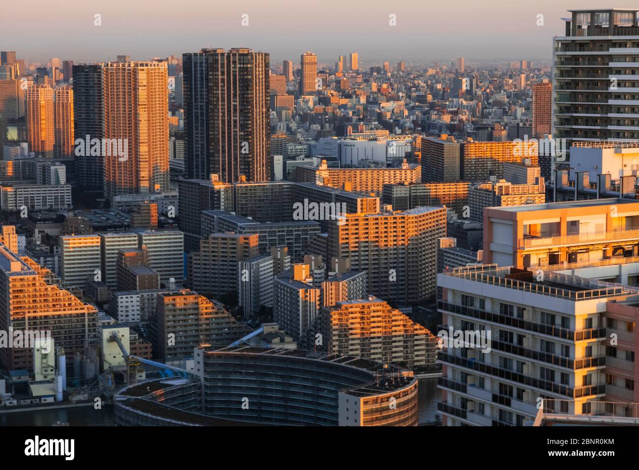 Japan, Honshu, Tokio, Toyosu Area Modern Skyline, Modern Apartments und Hochhäuser Stockfoto