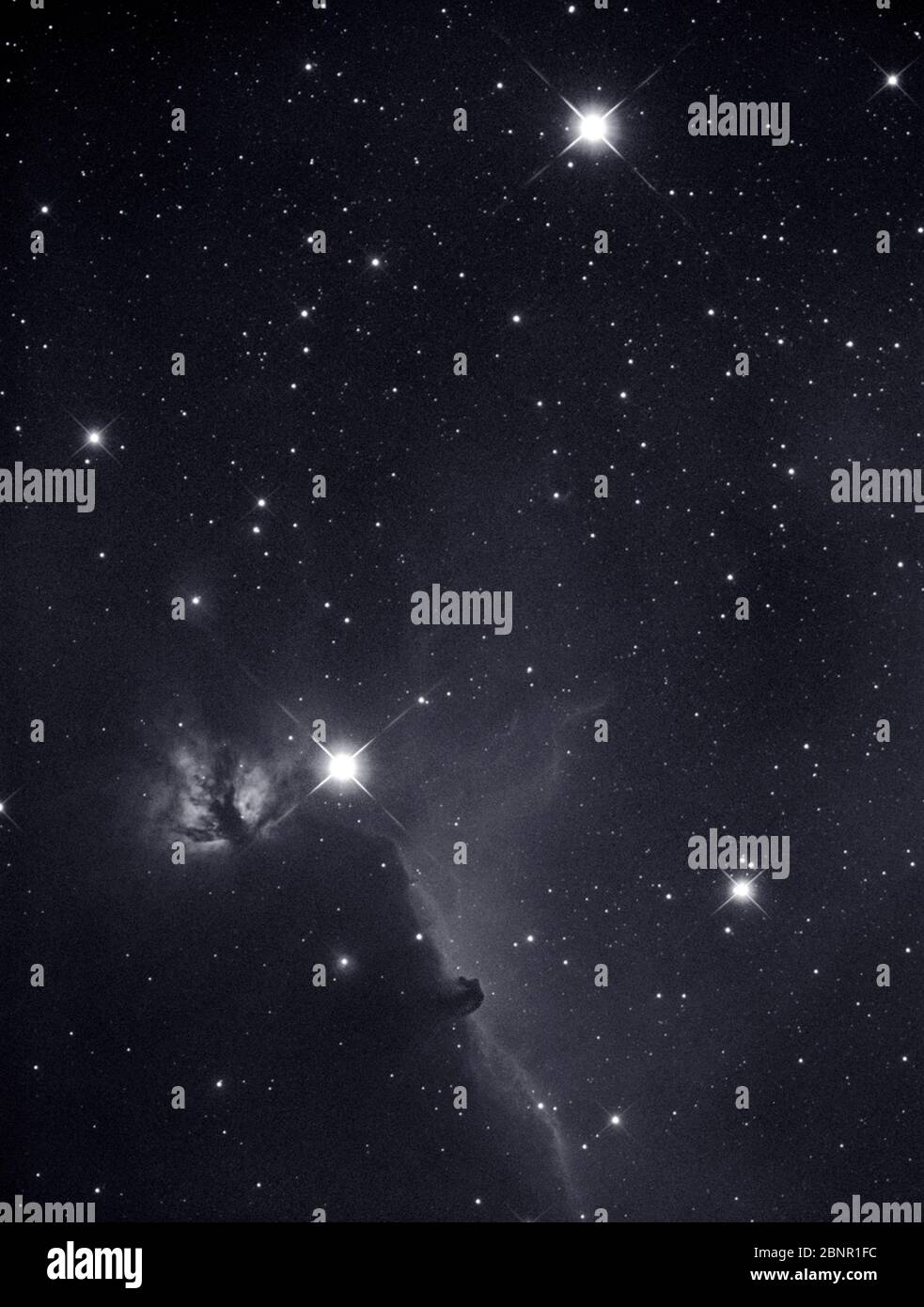 Barnard 33, der Pferdekopfnebel, ein dunkler Nebel im Sternbild Orion in der Nähe des Sterns Alnitak und des Flammennebels, aufgenommen aus London UK Stockfoto
