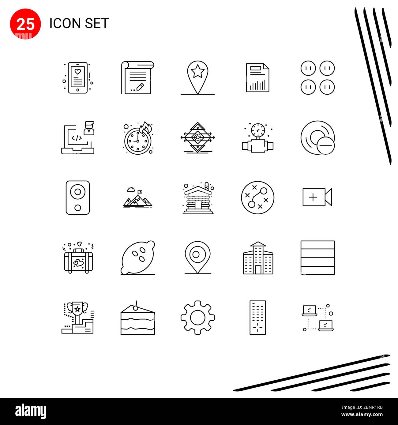 Stock Vektor-Symbol-Pack von 25 Linien Zeichen und Symbole für Papier, Finanzen, Notizbuch, Diagramm, Dokument editierbare Vektor-Design-Elemente Stock Vektor