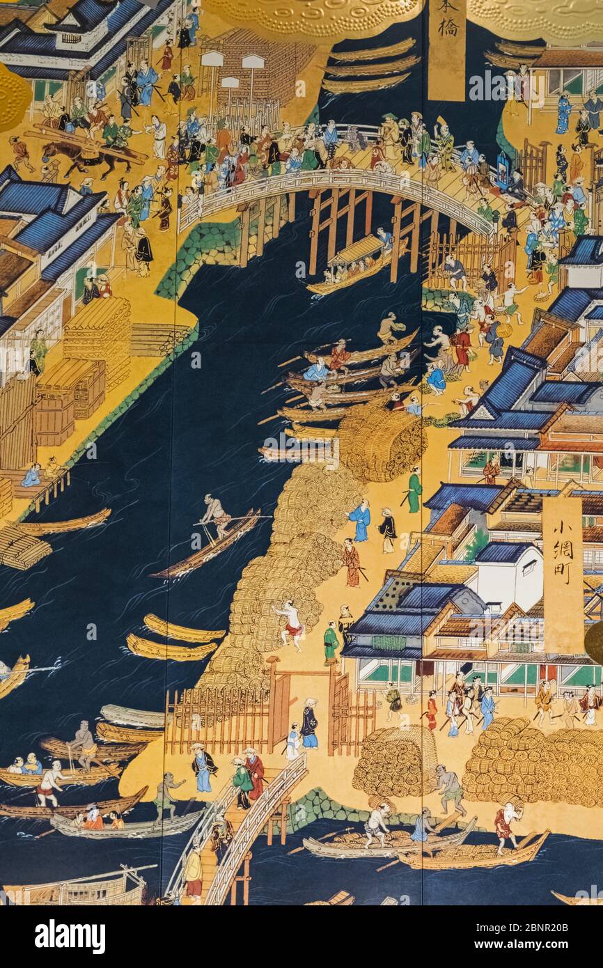 Japan, Honshu, Tokyo, Haneda Flughafen International Terminal, Abflugbereich, Artwork Dekoration, Tokio Leben in der Edo Periode Stockfoto