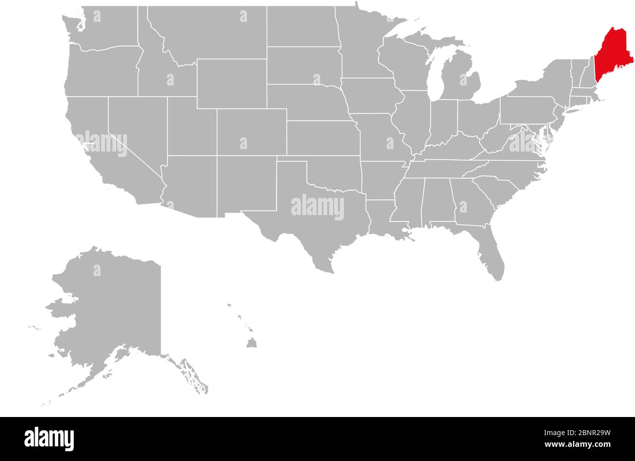 Maine Provinz hervorgehoben auf USA politische Karte. Grauer Hintergrund. Stock Vektor