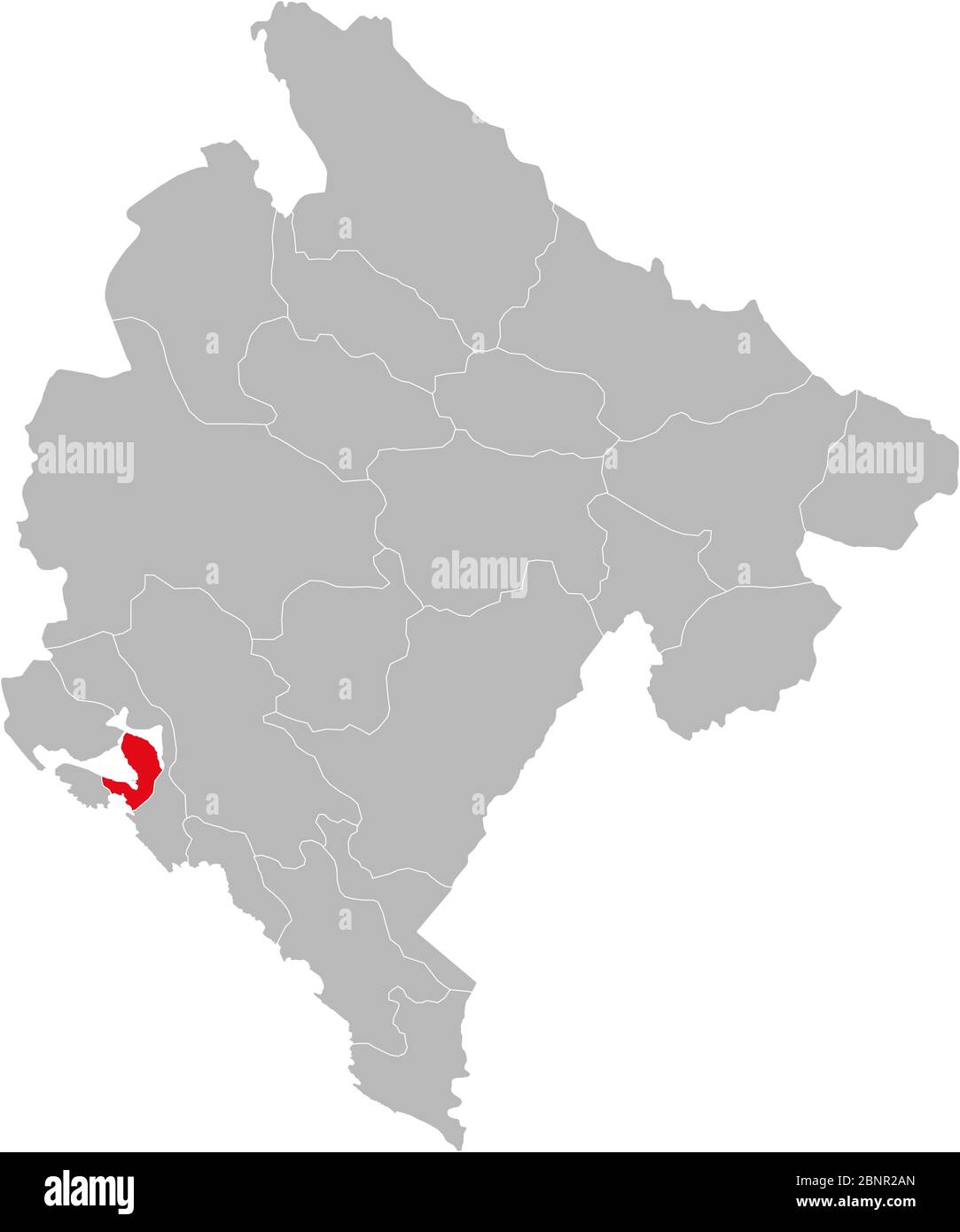 Tivat Provinz hervorgehoben auf montenegro Karte. Grauer Hintergrund. Stock Vektor