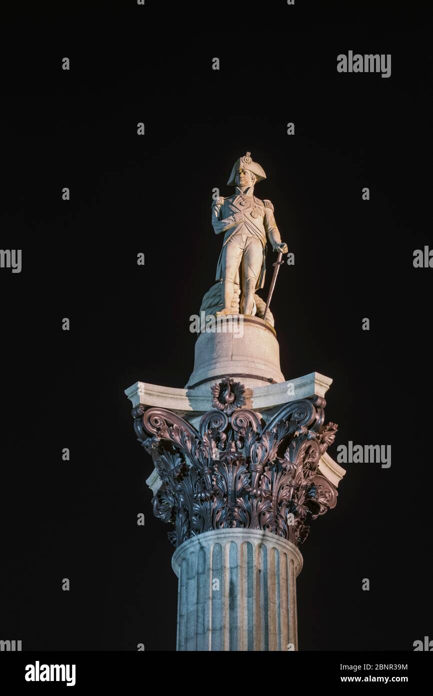 England, London, Trafalgar Square, Nelsons Kolumne, Statue von Lord Nelson Stockfoto