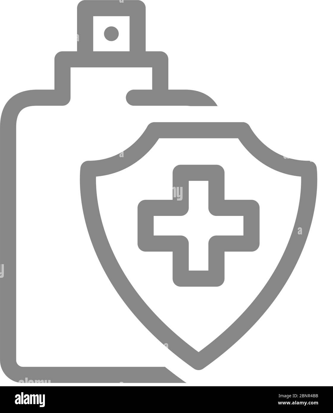 Symbol für die Desinfektionsmittelsprühlinie. Reinigungsmaterial, Desinfektionsmittel, Waschmittelsymbol Stock Vektor