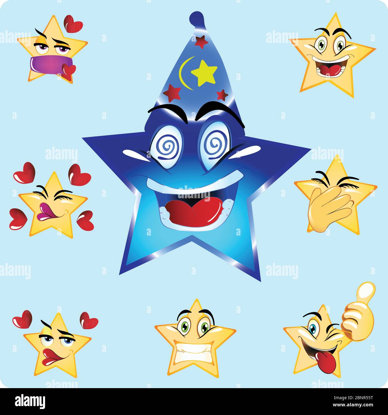 Illustration des neuen Emojis Blue Witch Star. Symbol Für Den Vektor. Heller Hintergrund. Stock Vektor