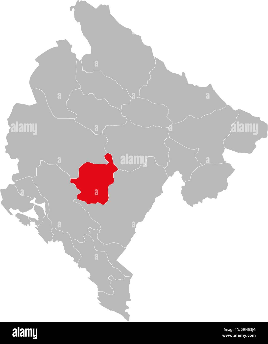 Danilovgrad Provinz hervorgehoben auf montenegro Karte. Grauer Hintergrund. Stock Vektor