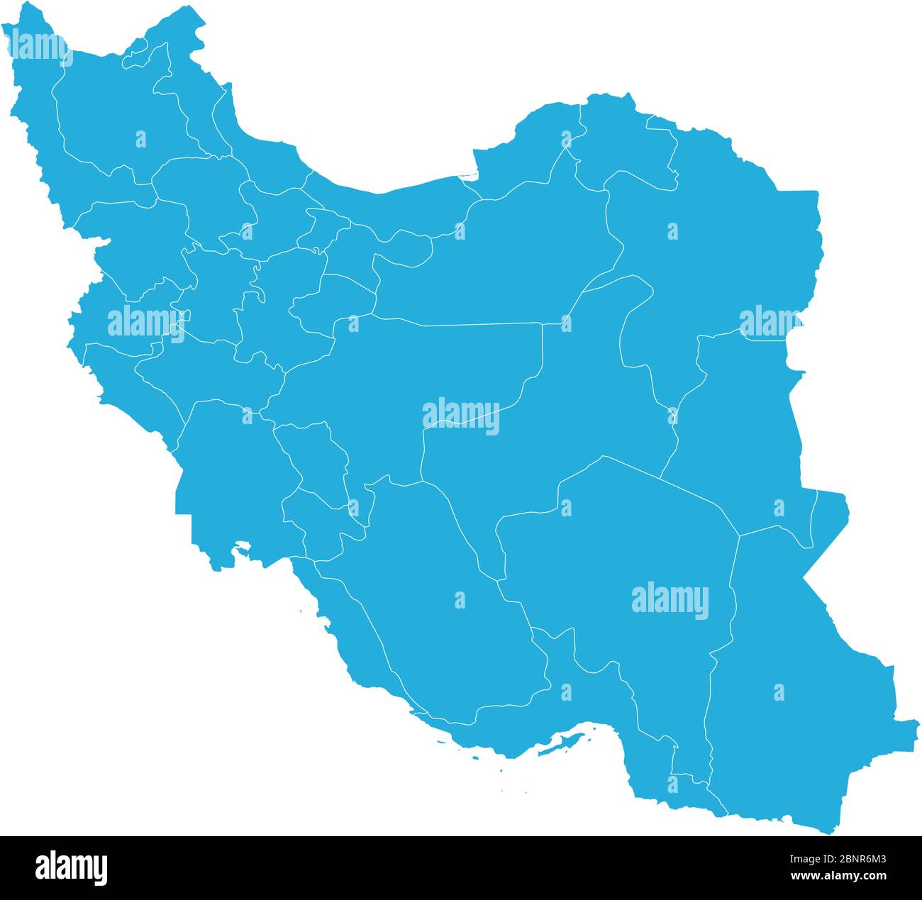 Politische Landkarte des Iran mit blau markierten Provinzen. Perfekt für Hintergründe, Hintergrund, Banner, Aufkleber, Etikett, Poster, Diagramm, Abzeichen usw. Stock Vektor