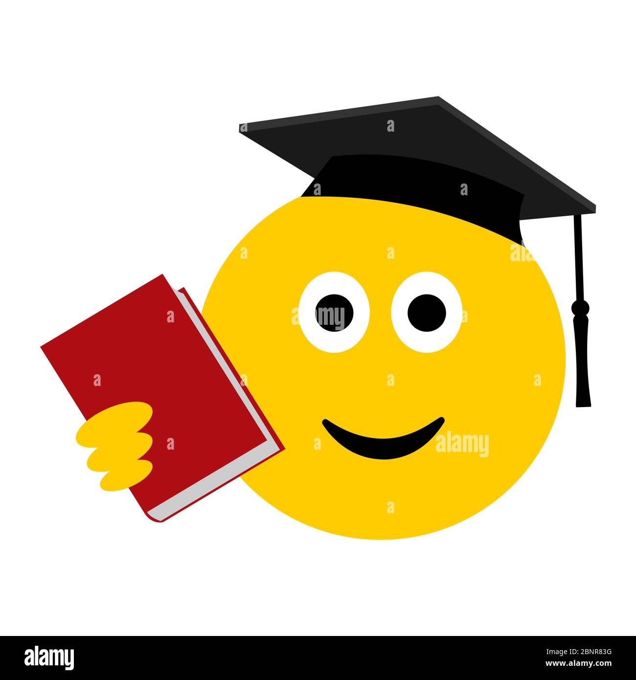 Happy Graduation Emoji mit rotem Buch. Stockfoto
