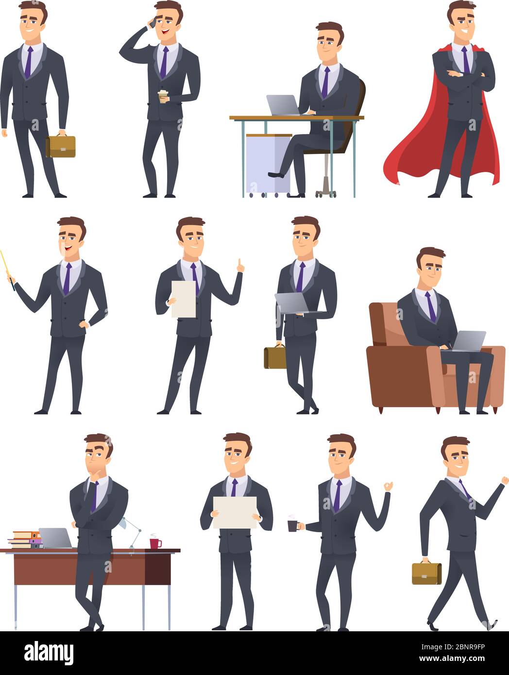 Stellt Geschäftsfiguren dar. Profis männliche Manager arbeiten sitzen halten Business-Elemente Völker Aktion Pose Vektorbilder Stock Vektor