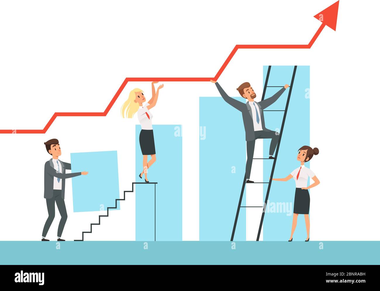 Teambildung. Führungskräfte wachsen Treppen zu ihrem Mentor Führer Vektor-Konzept Zeichen Stock Vektor