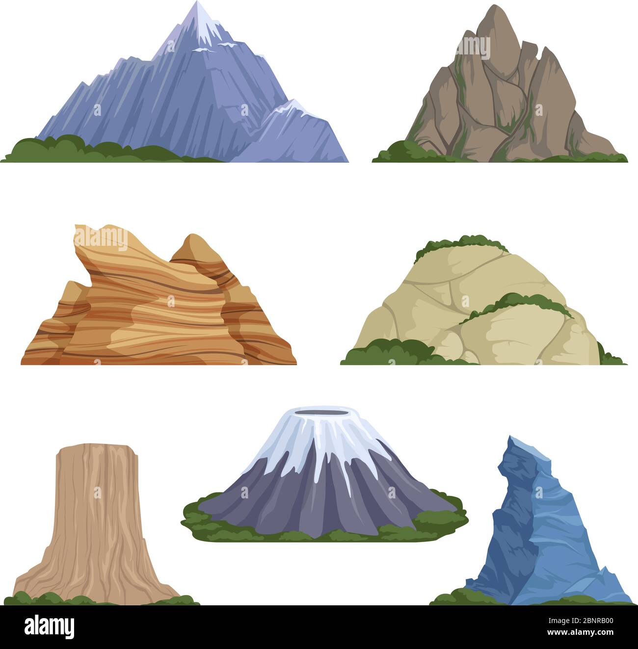 Cartoon Mountains. Schnee rockies Sommer Gelände Outdoor Felslandschaft Vektor Hintergrund isoliert Stock Vektor