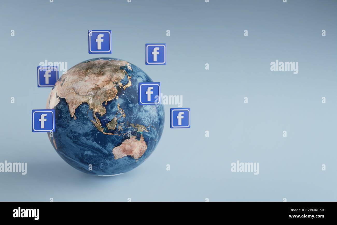 Facebook Logo Symbol Um Die Erde. Beliebtes App-Konzept. Stockfoto