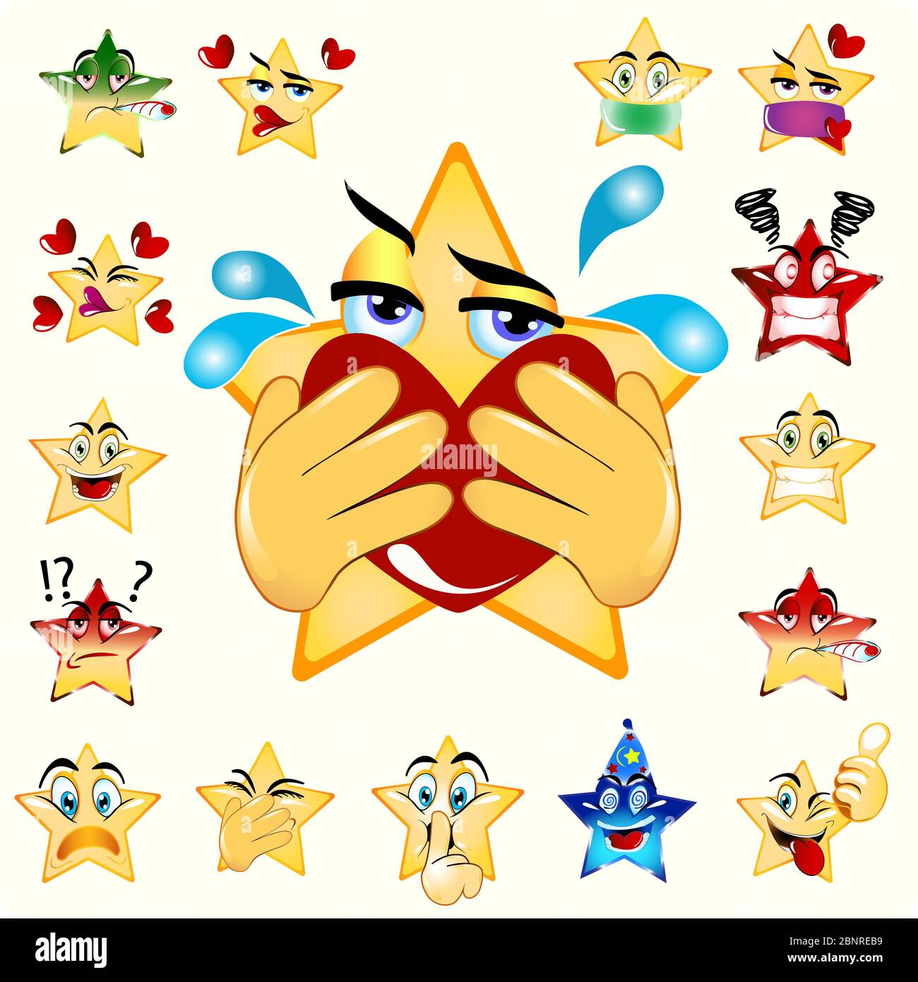 Illustration des Care Star Emoji. Gelb Farbverlauf kombinieren. Symbol Für Den Vektor. Heller Hintergrund. Stock Vektor
