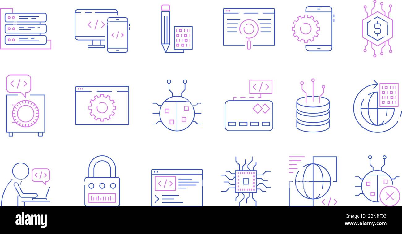 Programmiersymbol. JavaScript Coder Bug fix Computer Software Experte Programm Sprache Vektor farbige Symbole Stock Vektor