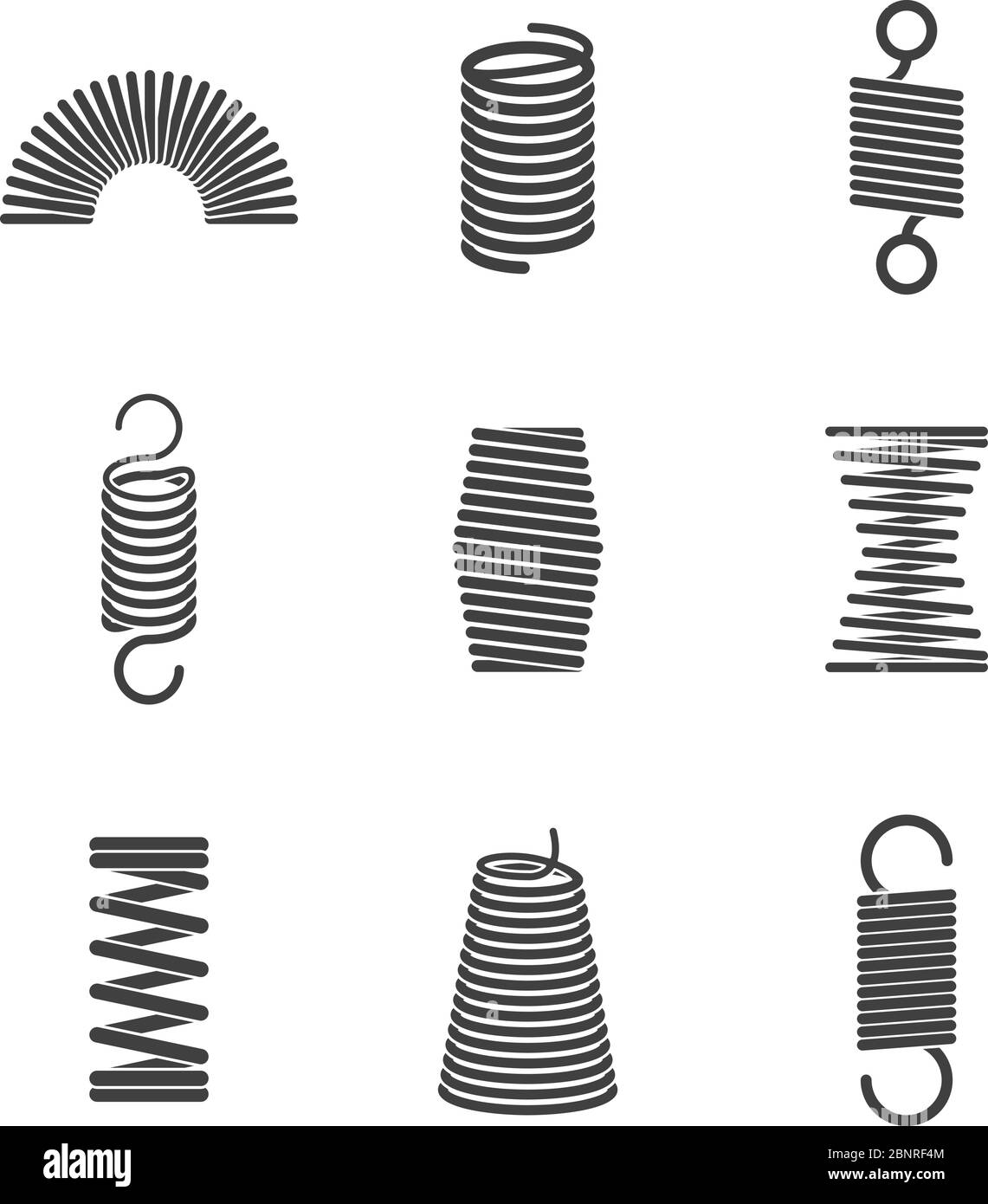 Flexible Spirale aus Metall. Aufhängung Stahldraht Spulen Vektor-Symbol Sammlung Stock Vektor