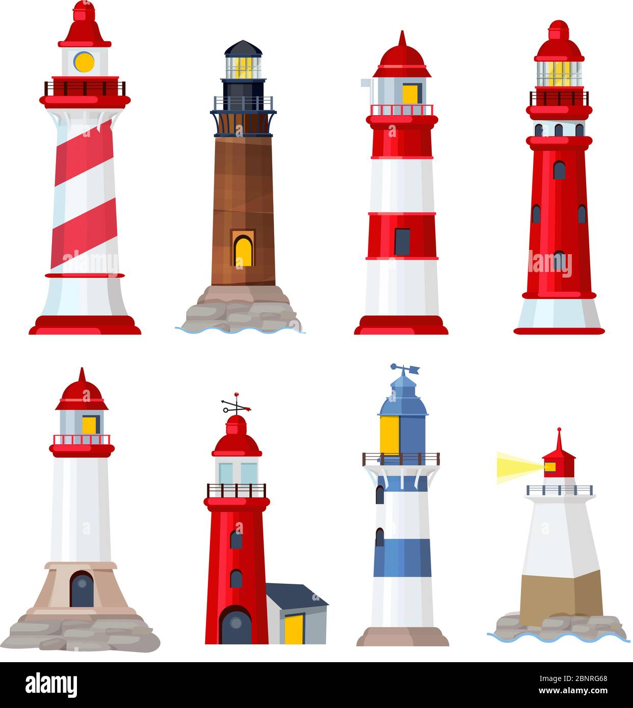 Leuchtturm-Cartoon. Hafen Sicherheit Meer oder Meer Vektor Gebäude Stock Vektor
