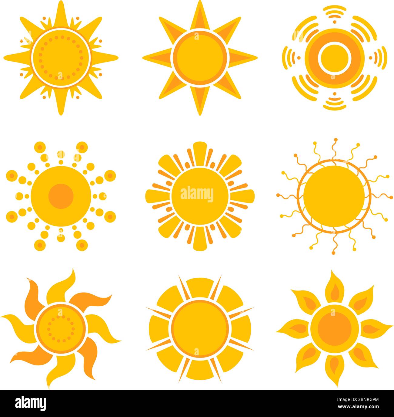 Sun Grafiken. Sommer Wetter Sonnenschein Symbole Vektor-gelbe Sammlung Stock Vektor