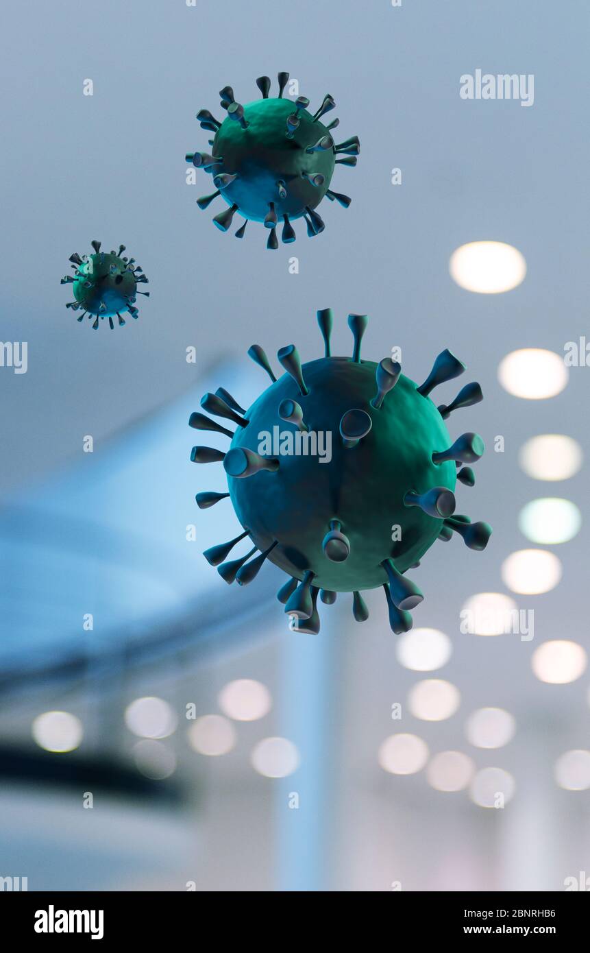 Corona-Virus vor einem architektonischen Hintergrund Stockfoto