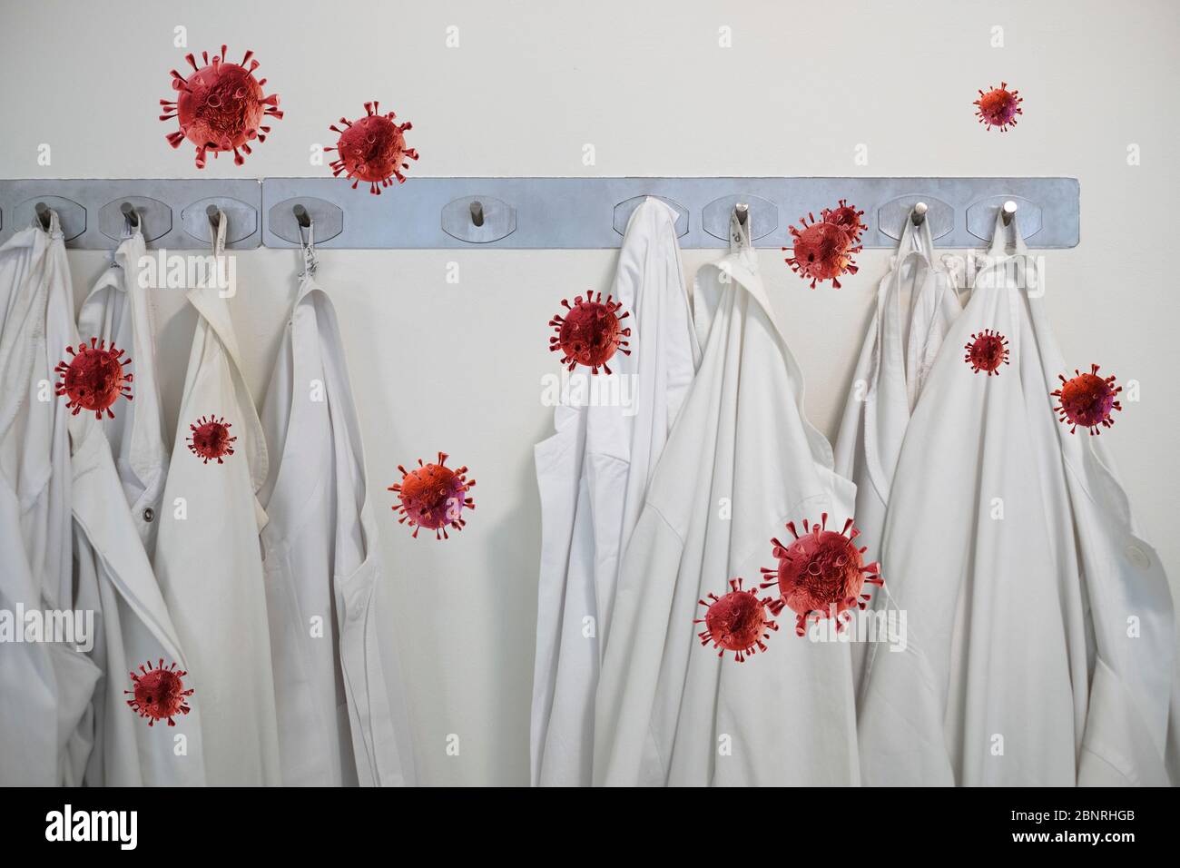 Corona Viren vor einem abstrakten architektonischen Hintergrund Stockfoto